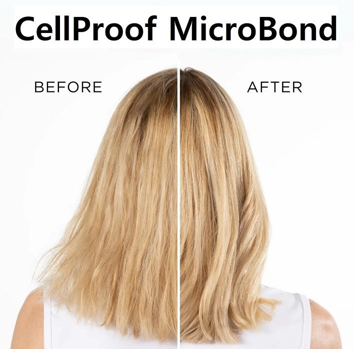 Modere CellProof MicroBond Hair Conditioner Australia - Image 2 - Shop Shaklee Australia Split-view of hair before and after CellProof MicroBond treatment: left frizzy and dull, right smooth and shiny.
