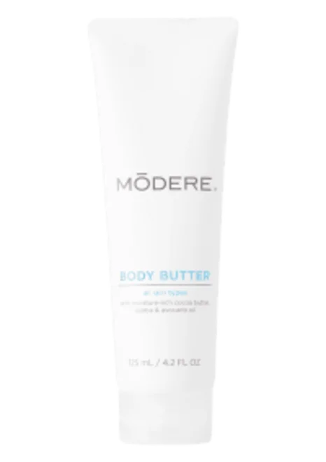 Modere Body Butter Australia - Image 2 - Shop Shaklee Australia White tube of MÖDERÉ Body Butter with light blue text on the label, indicating the product name and that it's a body butter