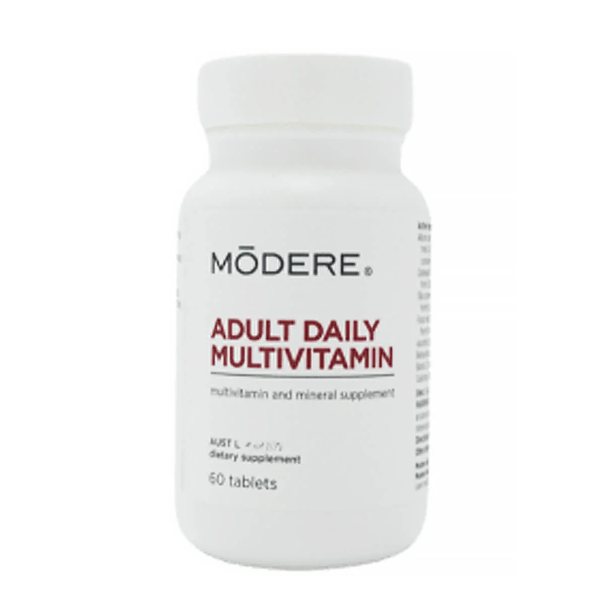 Modere Adult Daily Multi Vitamin Australia - Image 3 - Shop Shaklee Australia Bottle of MODERE Adult Daily Multivitamin multivitamin tablets (50 tablets) and nutritional label visible on white bottle