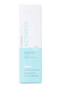 Modere Activate Australia 3-Day Cleanse - Image 5 - Shop Shaklee Australia Tall white and light-blue product box labeled ACTIVATE, with a subtle droplet icon and vertical text design against a pale gradient.